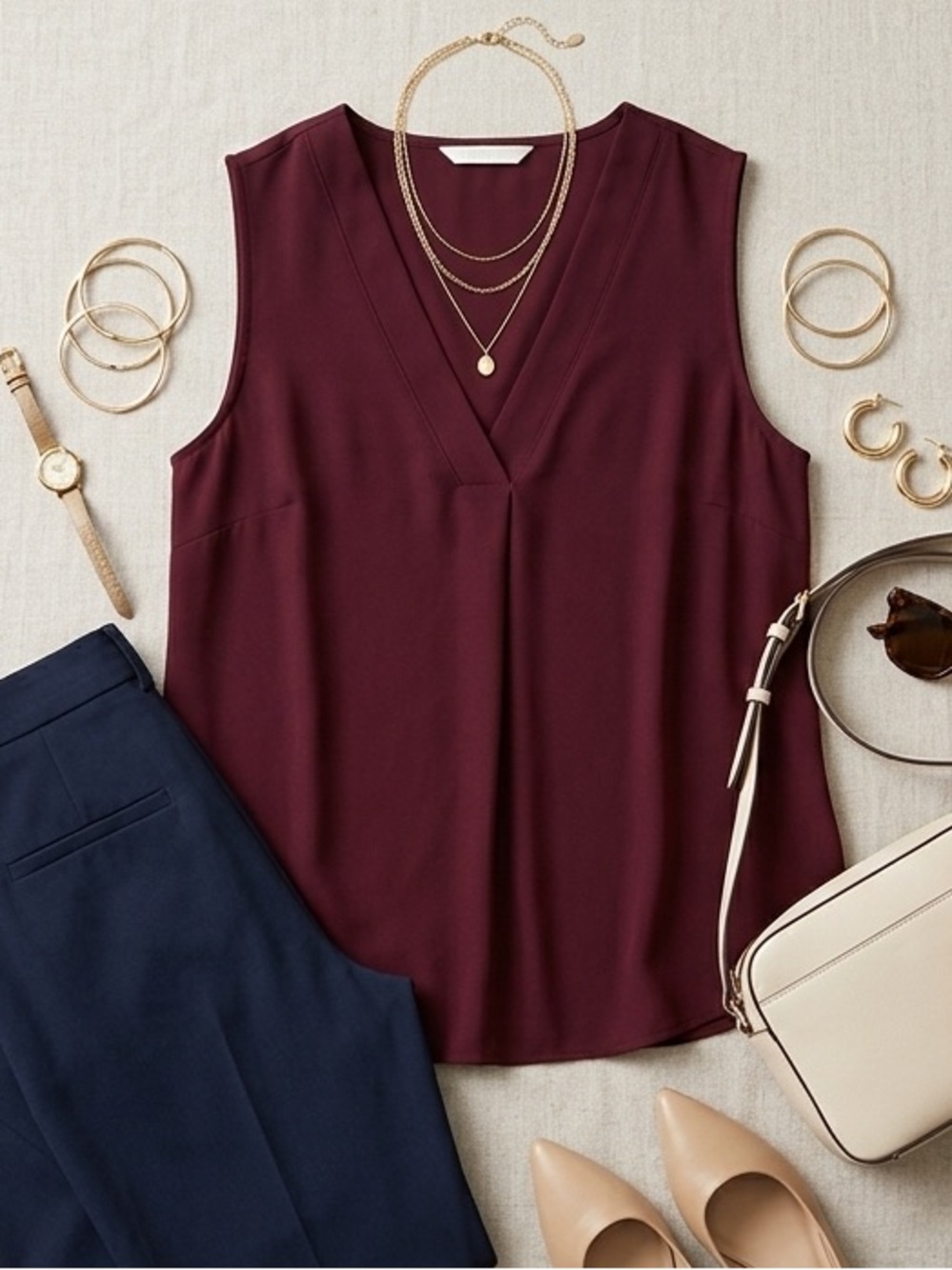 NWOT Nine West Deep Burgundy V-neck Sleeveless Blouse